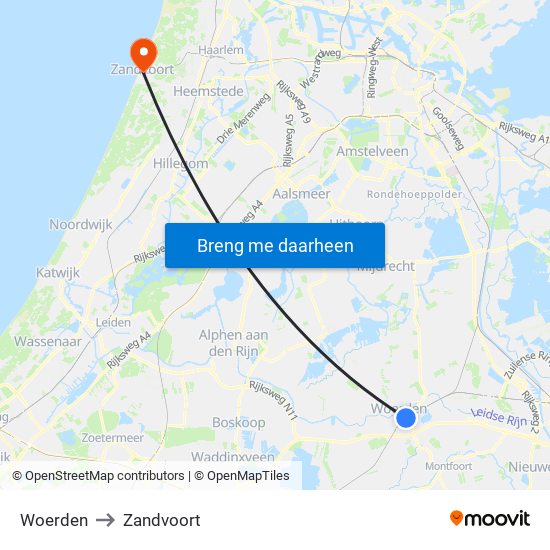 Woerden to Zandvoort map