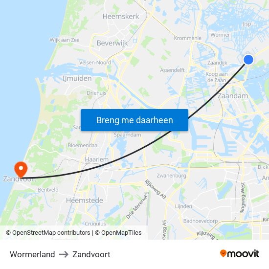 Wormerland to Zandvoort map