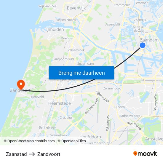 Zaanstad to Zandvoort map