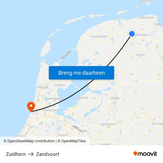 Zuidhorn to Zandvoort map
