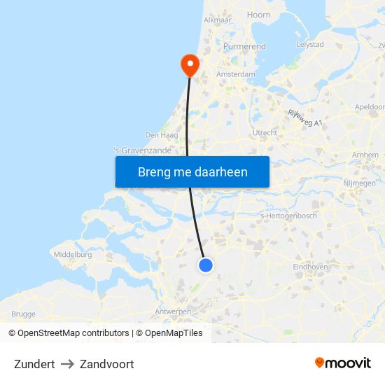 Zundert to Zandvoort map