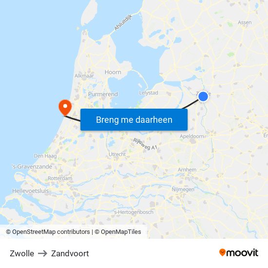 Zwolle to Zandvoort map