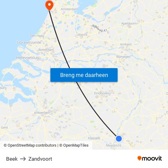 Beek to Zandvoort map