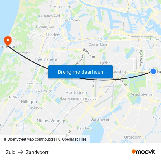 Zuid to Zandvoort map