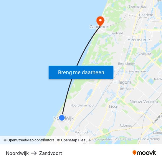 Noordwijk to Zandvoort map