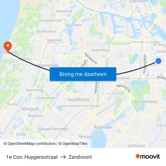 1e Con. Huygensstraat to Zandvoort map