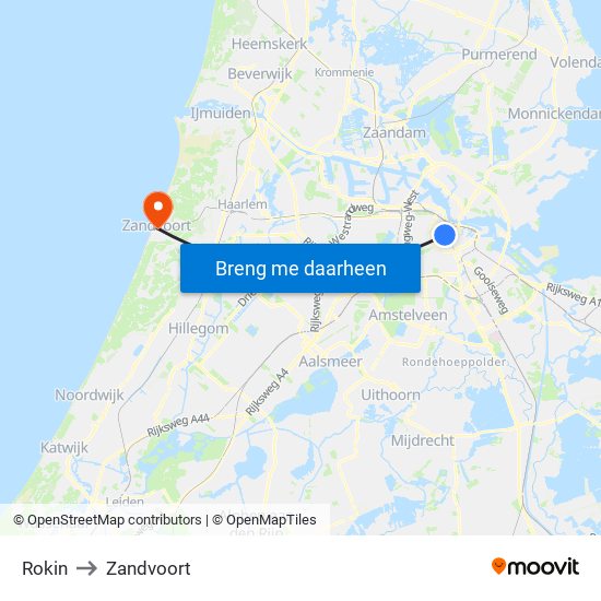 Rokin to Zandvoort map