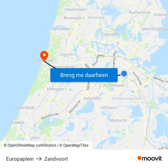 Europaplein to Zandvoort map
