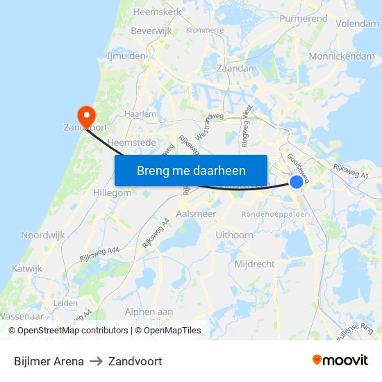 Bijlmer Arena to Zandvoort map