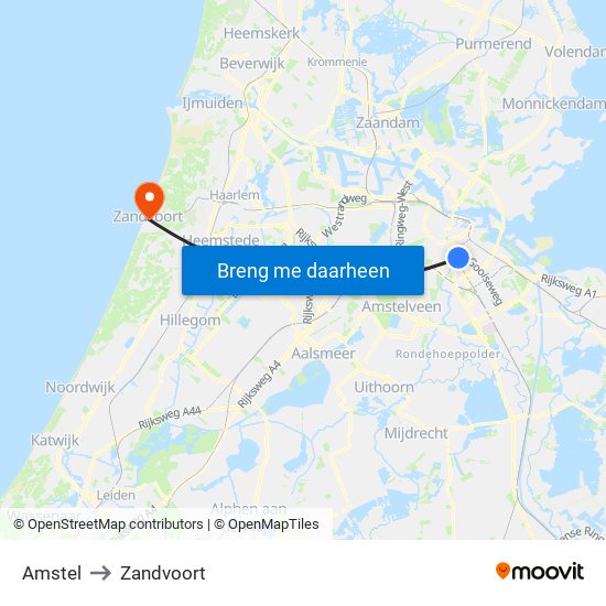 Amstel to Zandvoort map