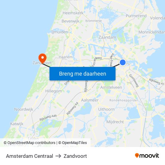 Amsterdam Centraal to Zandvoort map