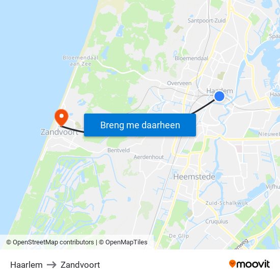 Haarlem to Zandvoort map