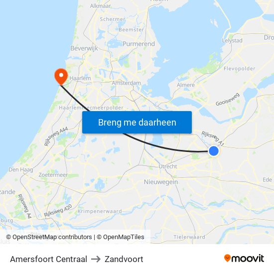 Amersfoort Centraal to Zandvoort map