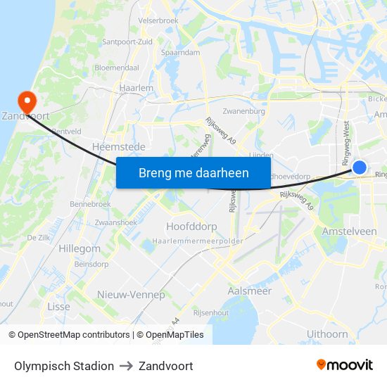 Olympisch Stadion to Zandvoort map