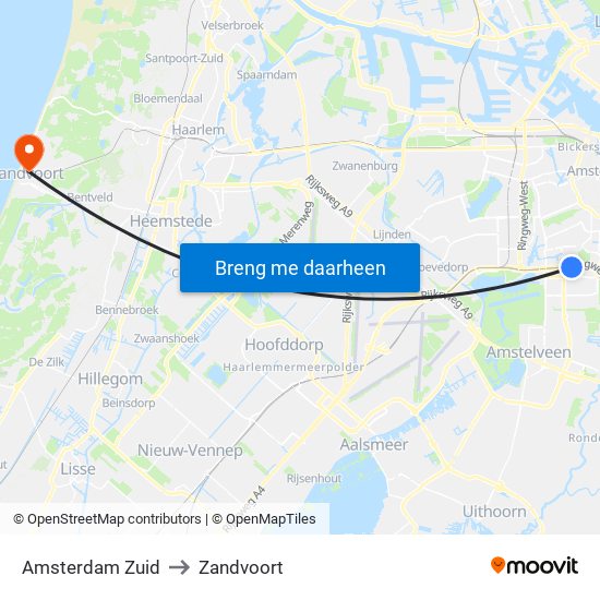Amsterdam Zuid to Zandvoort map