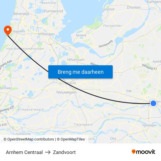 Arnhem Centraal to Zandvoort map