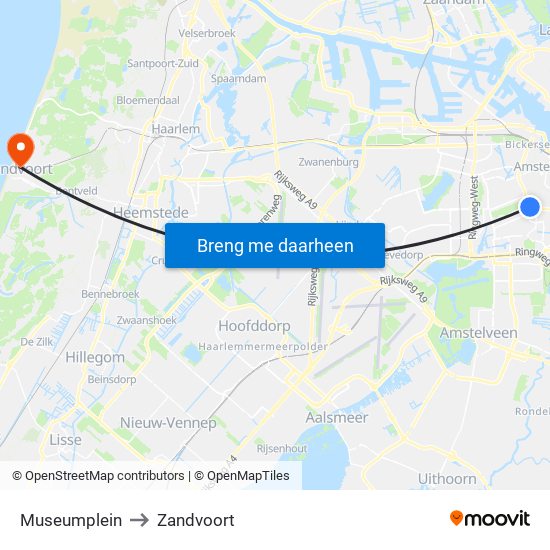 Museumplein to Zandvoort map