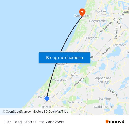 Den Haag Centraal to Zandvoort map