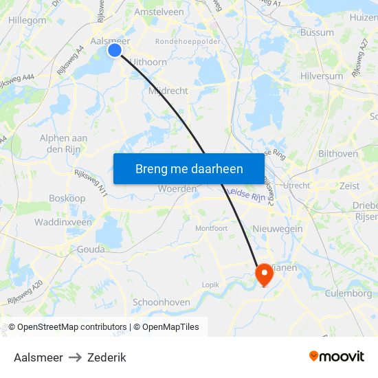 Aalsmeer to Zederik map