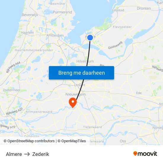 Almere to Zederik map