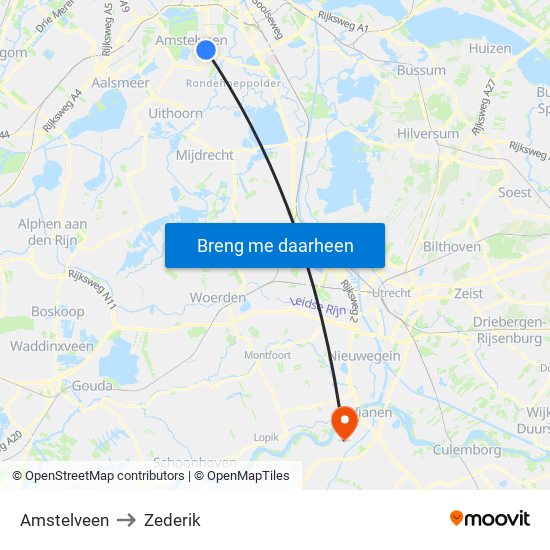 Amstelveen to Zederik map