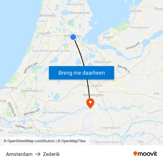 Amsterdam to Zederik map