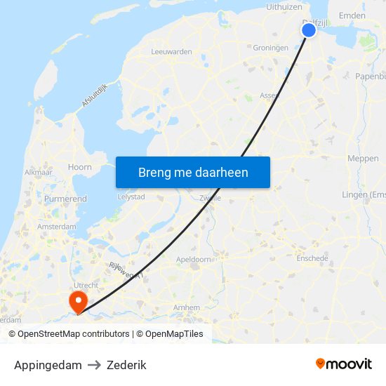 Appingedam to Zederik map