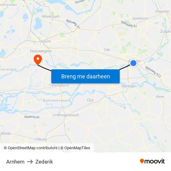 Arnhem to Zederik map