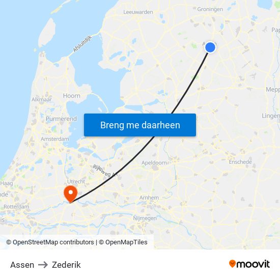Assen to Zederik map