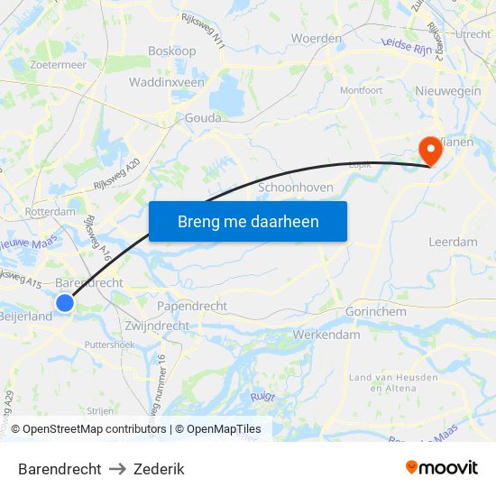 Barendrecht to Zederik map