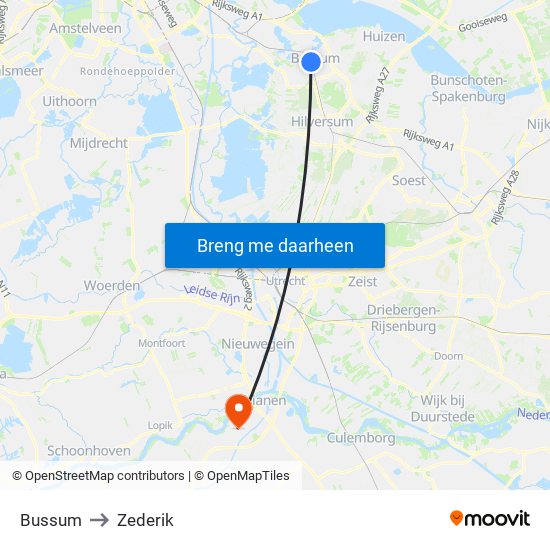 Bussum to Zederik map