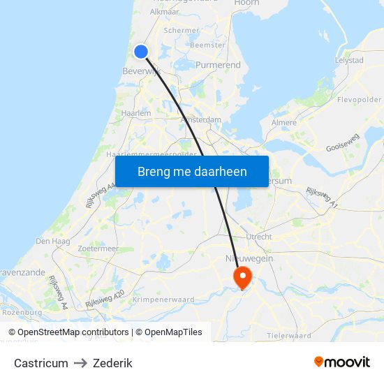 Castricum to Zederik map