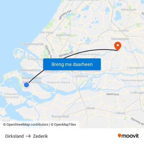 Dirksland to Zederik map