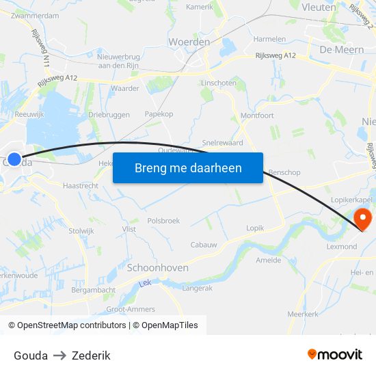 Gouda to Zederik map