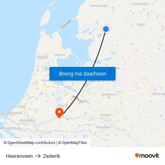 Heerenveen to Zederik map