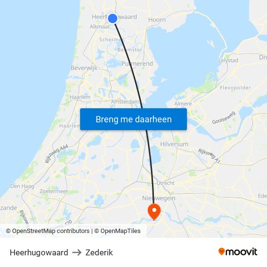 Heerhugowaard to Zederik map