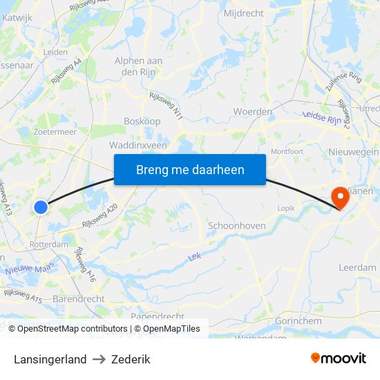 Lansingerland to Zederik map