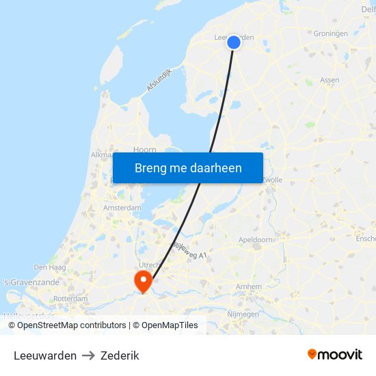 Leeuwarden to Zederik map