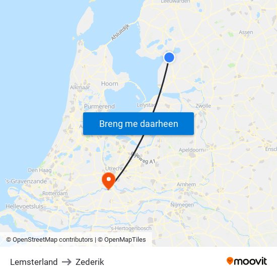 Lemsterland to Zederik map