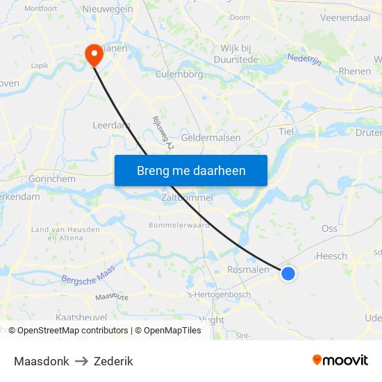 Maasdonk to Zederik map