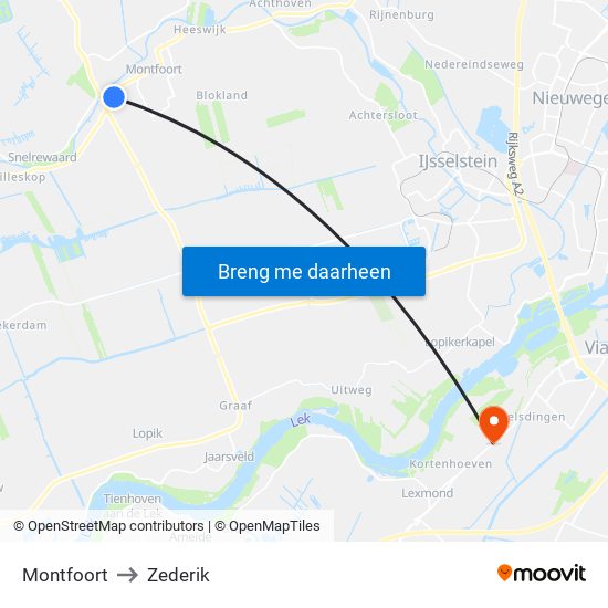 Montfoort to Zederik map