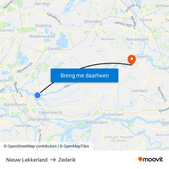 Nieuw-Lekkerland to Zederik map