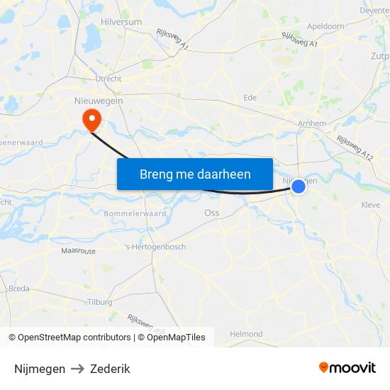 Nijmegen to Zederik map