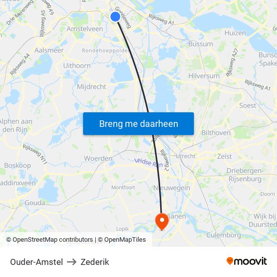 Ouder-Amstel to Zederik map