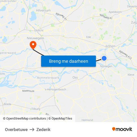 Overbetuwe to Zederik map