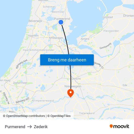 Purmerend to Zederik map