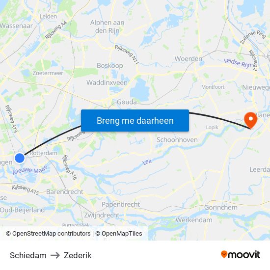Schiedam to Zederik map