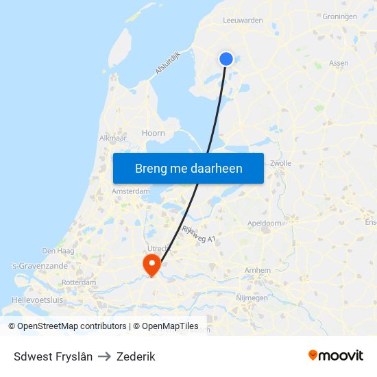 Sdwest Fryslân to Zederik map