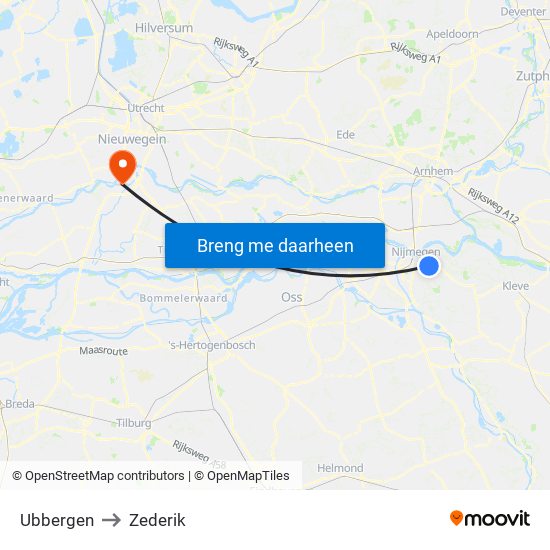 Ubbergen to Zederik map