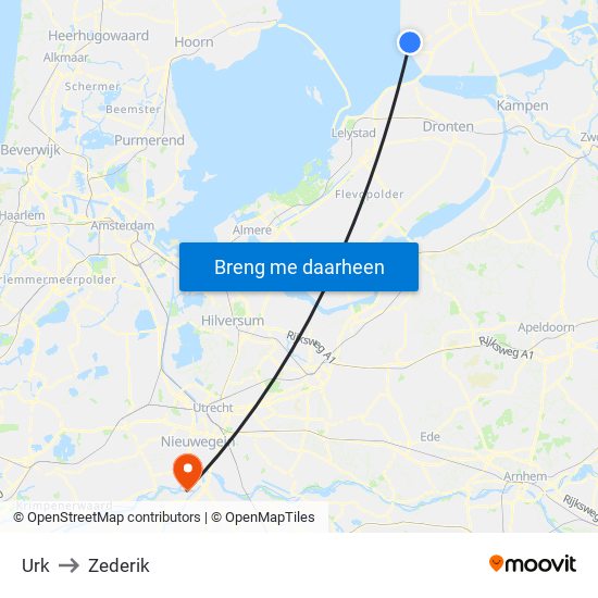 Urk to Zederik map